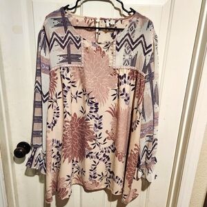 CATO Pink Floral Chiffon Boho Long Sleeve Top Feminine Size 26/28